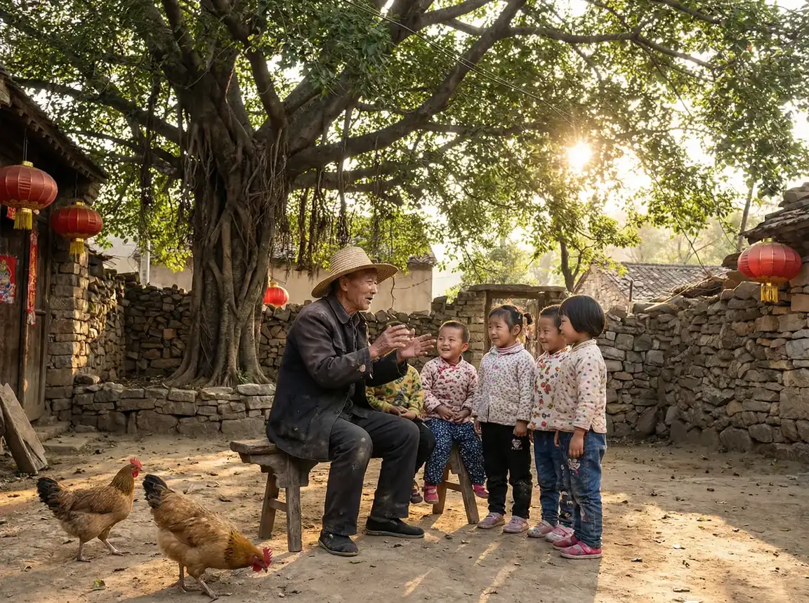 老人在大榕树下给孩子们讲故事 - 四虎最新地域网名2021免费苹果东营 乡村记忆
